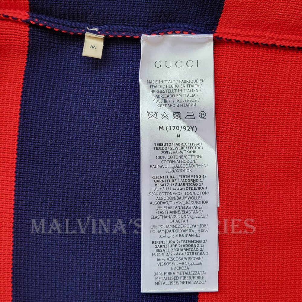 GUCCI SWEATER STRIPED COTTON RED & BLUE JUMPER w LOGO BUTTONS - Picture 15 of 15